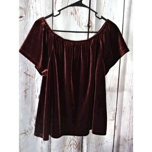 Women's Y2K Gap Burgundy Crushed Velvet Off The Shoulder Flowy Short Sleeve Sz L